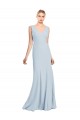 Affordable Sleeveless V-Neck Stretch Crepe Light Sky Blue Long Low Back Prom Dress Canada