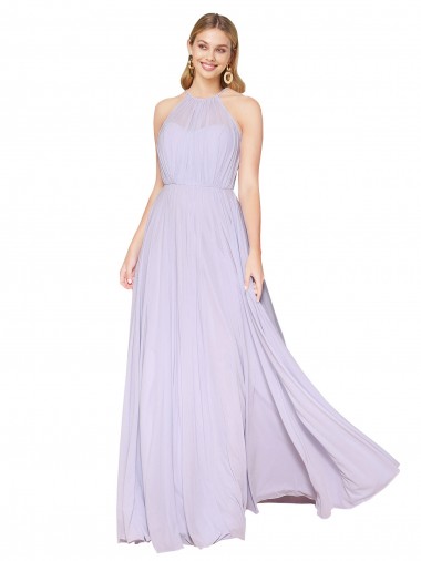 Affordable Sleeveless High Neck Soft Chiffon Lilac Long Prom Dress Canada