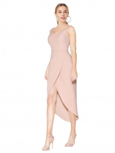 Affordable Sleeveless High Neck Stretch Crepe Mauve Knee Length High Low Prom Dress Canada