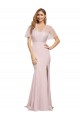 Affordable Short Sleeves Sweetheart Stretch Crepe & Tulle Mauve Long Prom Dress Canada