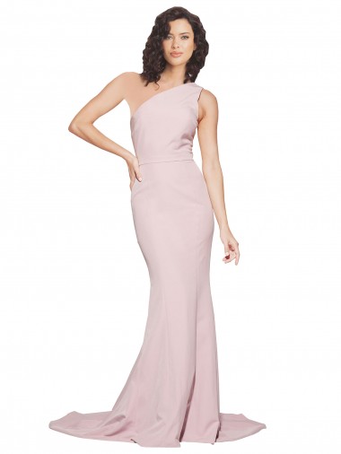 Affordable Sleeveless One Shoulder Stretch Crepe Mauve Sweep Train Prom Dress Canada
