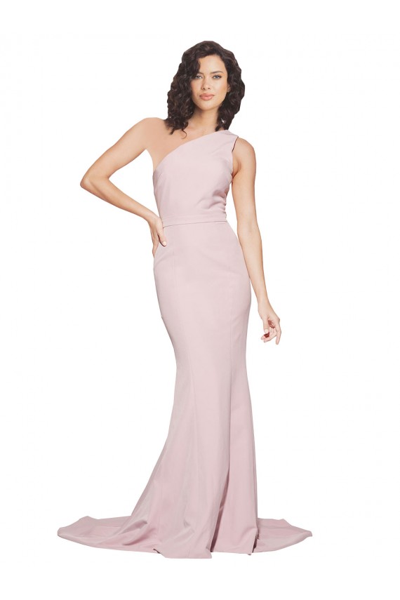 Affordable Sleeveless One Shoulder Stretch Crepe Mauve Sweep Train Prom Dress Canada
