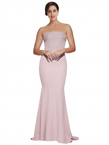 Affordable Sleeveless Strapless Stretch Crepe Mauve Sweep Train Prom Dress Canada
