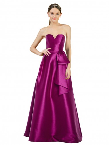 Affordable Sleeveless V-Neck Satin Merlot Long Prom Dress Canada