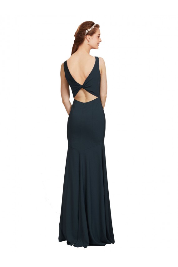Affordable Sleeveless Bateau Neck Stretch Crepe Black Long Prom Dress Canada
