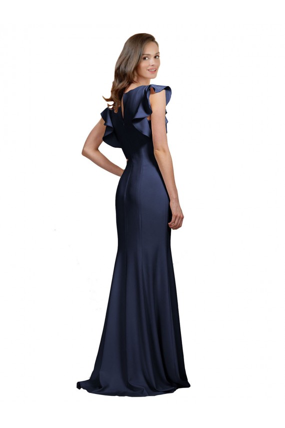 Affordable Sleeveless Bateau Neck Stretch Crepe Dark Navy Long Prom Dress Canada