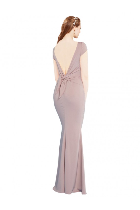 Affordable Cap Sleeves Boat Neck Stretch Crepe Dusty Pink Long Prom Dress Canada
