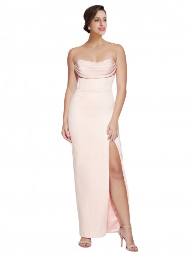 Affordable Sleeveless Cowl Neck Stretch Satin Long Prom Dress Canada