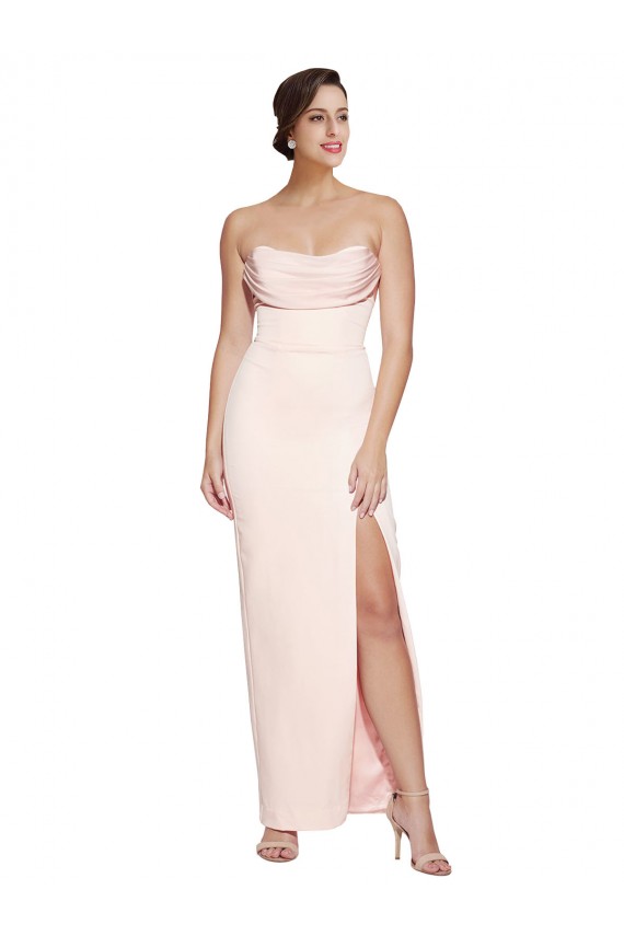 Affordable Sleeveless Cowl Neck Stretch Satin Long Prom Dress Canada