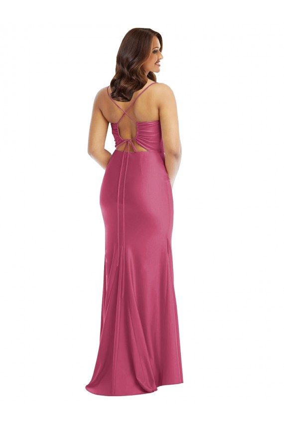 Affordable Sleeveless Cowl Neck Silky Satin Fuchsia Long Plus Size Formal Prom Dress Canada