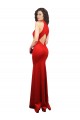 Affordable Sleeveless Halter Neck Stretch Satin Red Long Prom Dress Canada