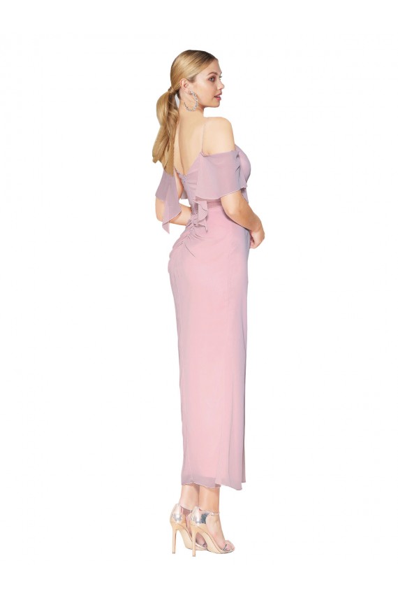 Affordable Cold Shoulder High Neck Soft Chiffon Primrose Knee Length Prom Dress Canada