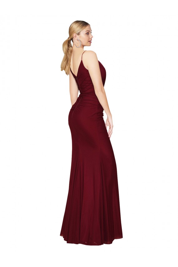 Affordable Sleeveless V-Neck Soft Chiffon Burgundy Long V-Back Prom Dress Canada