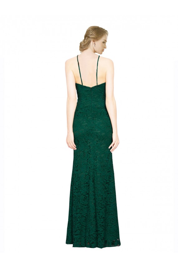 Affordable Sleeveless High Neck Lace Dark Green Long Prom Dress Canada