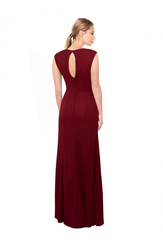 Affordable Sleeveless V-Neck Soft Chiffon Burgundy Long Keyhole Back Prom Dress Canada