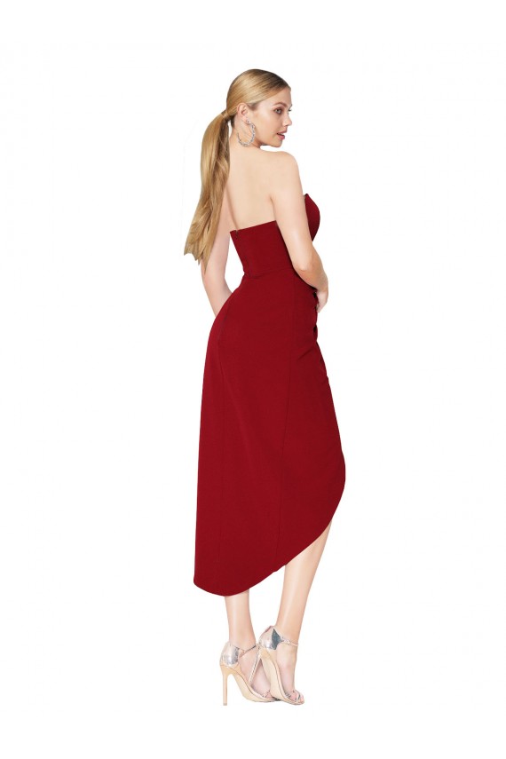 Affordable Sleeveless High Neck Stretch Crepe Burgundy Knee Length High Low Prom Dress Canada