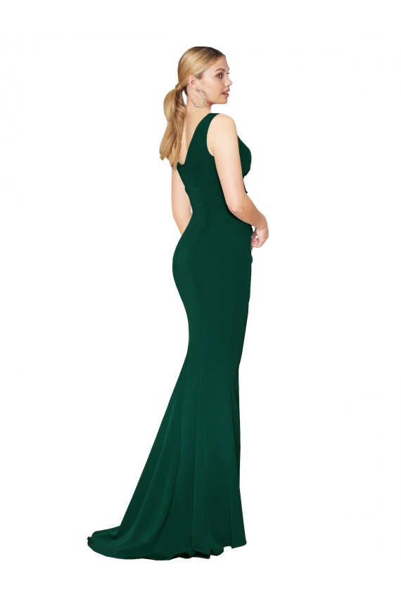 Affordable Sleeveless High Neck Stretch Crepe Midnight Green Long Prom Dress Canada
