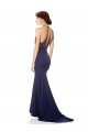 Affordable Sleeveless Halter Neck Stretch Crepe Navy Blue Long Prom Dress Canada