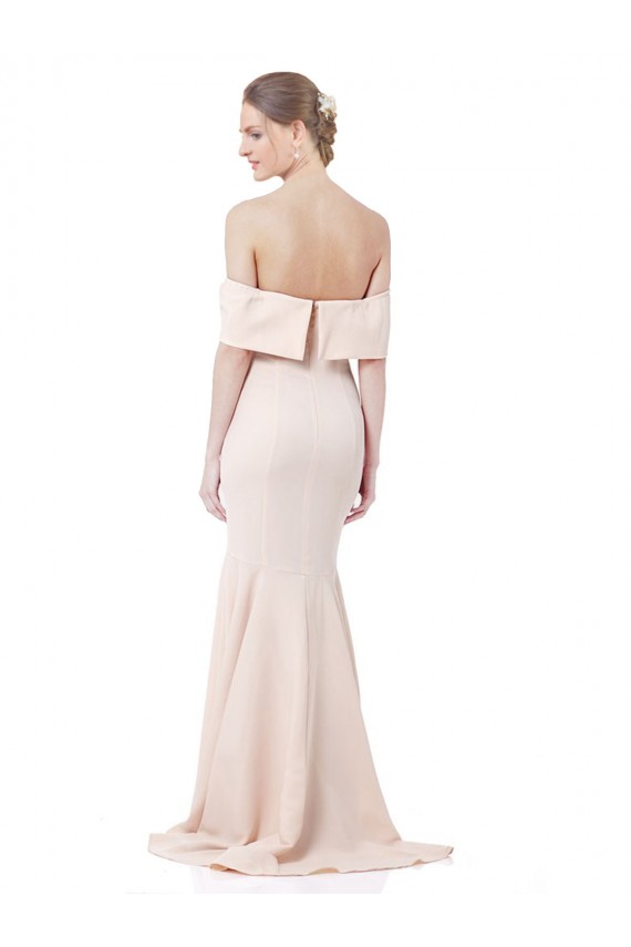 Affordable Sleeveless Off the Shoulder Stretch Crepe Nude Long Prom Dress Canada