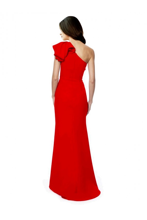 Affordable Sleeveless One Shoulder Stretch Crepe Red Long Prom Dress Canada