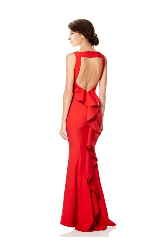 Affordable Sleeveless Halter Neck Stretch Crepe Red Long Open Back Prom Dress Canada
