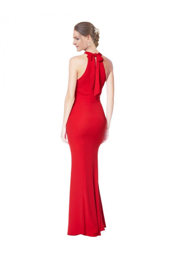 Affordable Sleeveless Halter Neck Stretch Crepe Red Long Prom Dress Canada