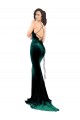 Affordable Sleeveless High Neck Stretch Velvet Dark Green Sweep Train Prom Dress Canada
