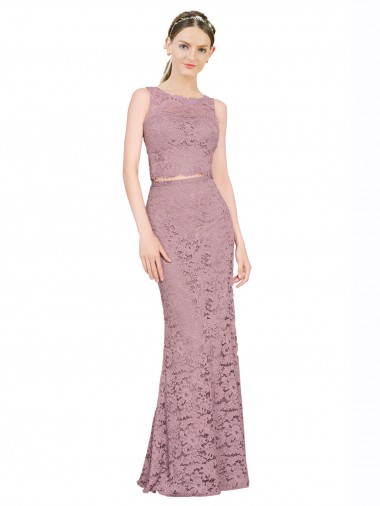 Affordable Sleeveless Illusion Neck Lace Long Prom Dress Canada