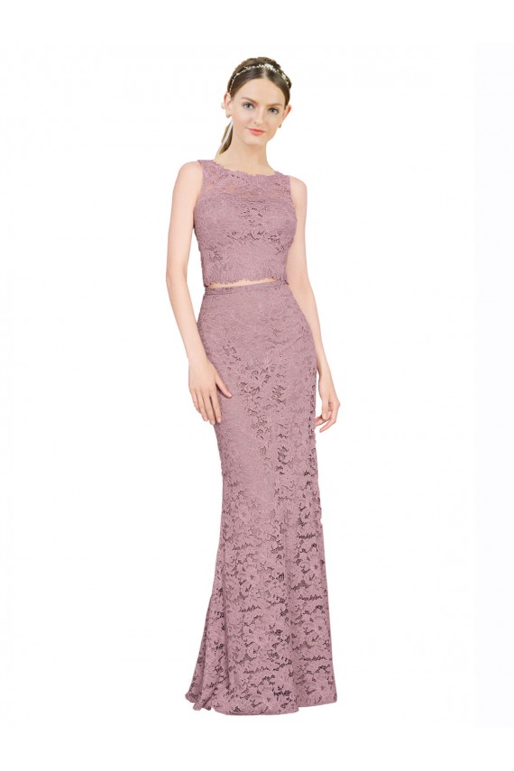 Affordable Sleeveless Illusion Neck Lace Long Prom Dress Canada