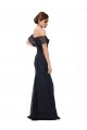 Affordable Flutter Sleeves Off the Shoulder Lace Dark Navy Long Prom Dress Canada