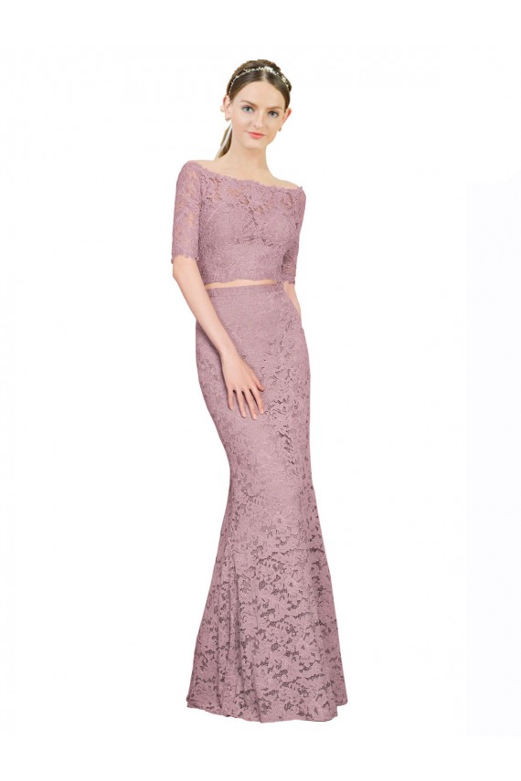 Affordable Short Sleeves Off the Shoulder Lace Long Prom Dress Canada