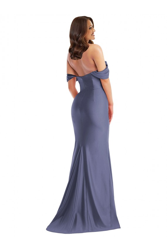 Affordable Sleeveless Off the Shoulder Silky Satin French Blue Long Black Tie Plus Size Prom Dress Canada