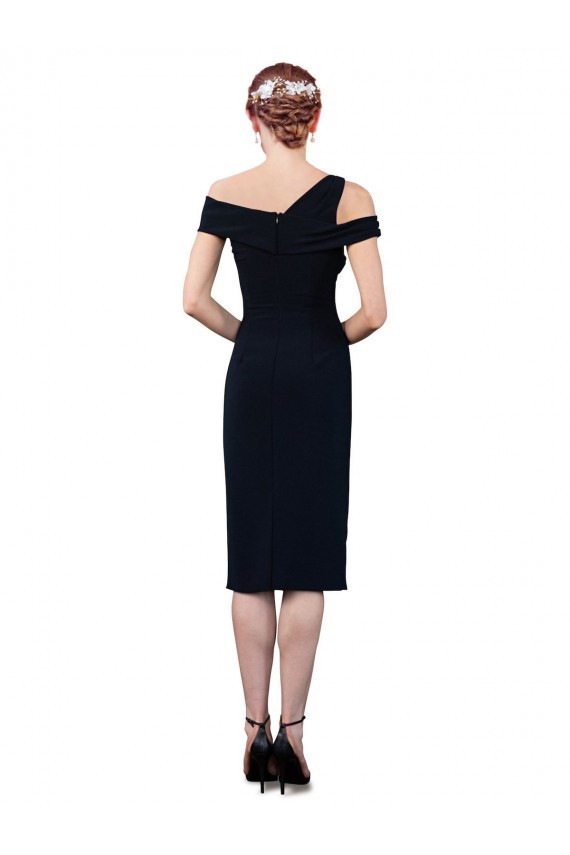 Affordable Sleeveless Off the Shoulder Stretch Crepe Dark Navy Cocktail Length Prom Dress Canada