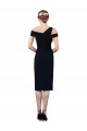 Affordable Sleeveless Off the Shoulder Stretch Crepe Dark Navy Cocktail Length Prom Dress Canada