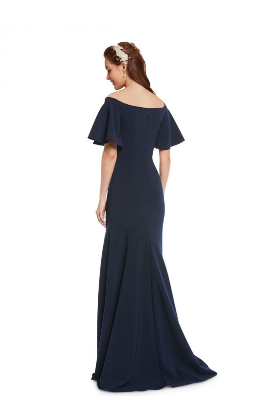Affordable Short Sleeves Off the Shoulder Stretch Crepe Dark Navy Long Prom Dress Canada