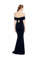 Affordable Sleeveless Off the Shoulder Stretch Crepe Dark Navy Long Keyhole Back Prom Dress Canada