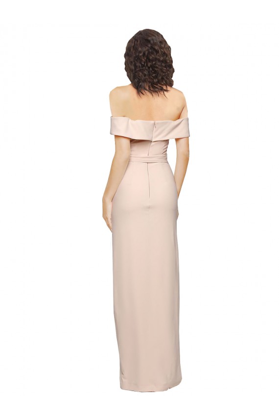 Affordable Sleeveless Off the Shoulder Stretch Crepe Nude Long Prom Dresses Canada