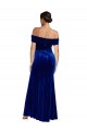 Affordable Sleeveless Off the Shoulder Stretch Velvet Royal Blue Long Prom Dress Canada