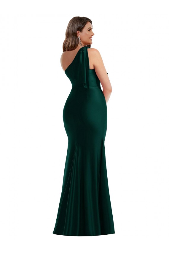 Affordable Sleeveless One Shoulder Silky Satin Ever Green Long Plus Size Formal Prom Dress Canada