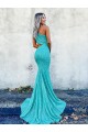 Affordable Sleeveless One Shoulder Velvet Sequin Sweep Train Prom Dress Canada
