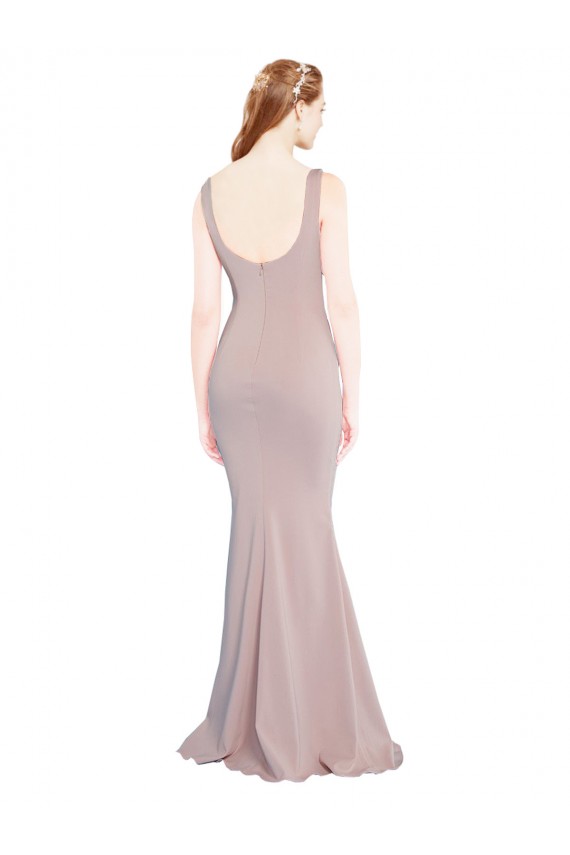 Affordable Cap Sleeves Scoop Neck Stretch Crepe Dusty Pink Long Prom Dress Canada