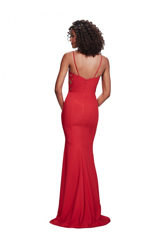 Affordable Sleeveless Spaghetti Straps Stretch Crepe Red Long Prom Dress Canada