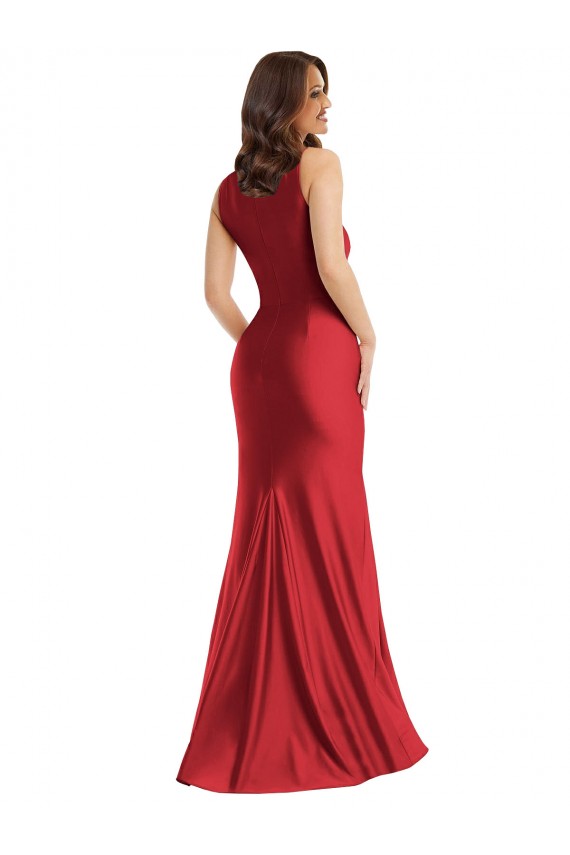 Affordable Sleeveless Square Neck Silky Satin Red Long Plus Size Formal Prom Dress Canada