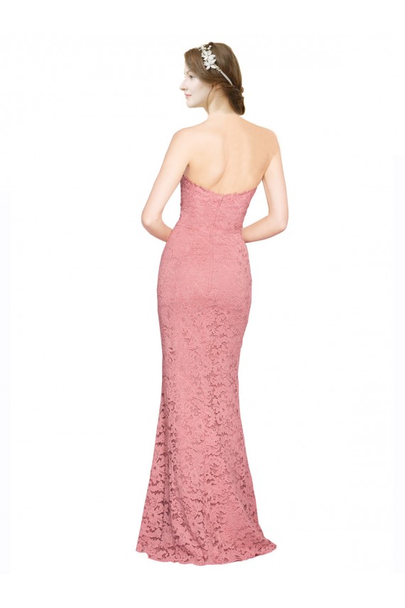 Affordable Sleeveless Strapless Lace Salmon Long Prom Dress Canada