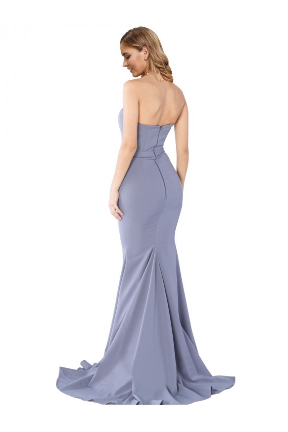 Affordable Sleeveless Strapless Stretch Crepe Smoke Blue Long Prom Dress Canada