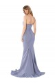 Affordable Sleeveless Strapless Stretch Crepe Smoke Blue Long Prom Dress Canada