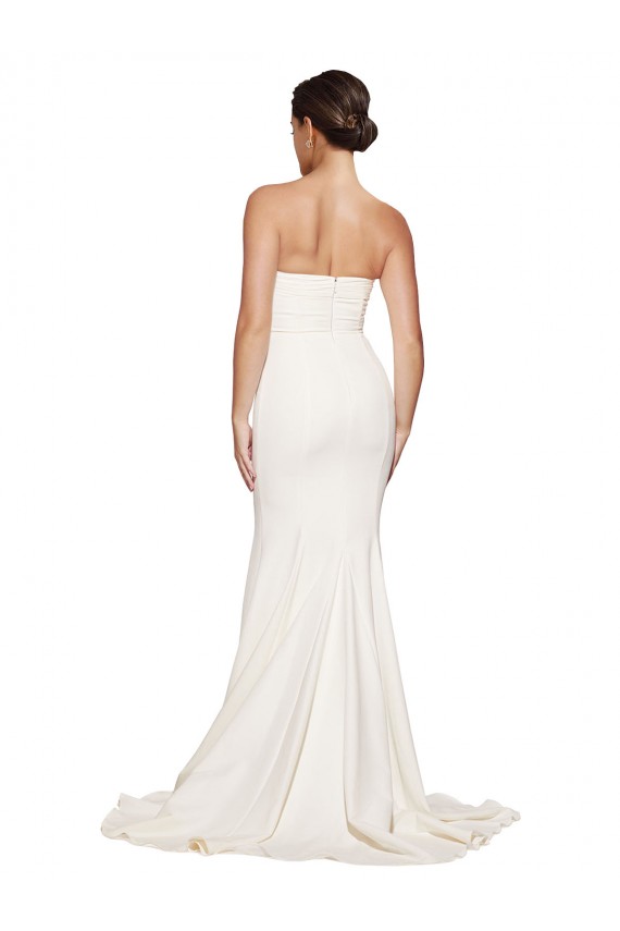 Affordable Sleeveless Strapless Stretch Satin Ivory Sweep Train Prom Dress Canada