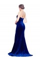 Affordable Sleeveless Strapless Stretch Velvet Royal Blue Sweep Train Prom Dress Canada