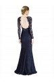 Affordable Long Sleeves Sweetheart Lace Dark Navy Long Prom Dress Canada