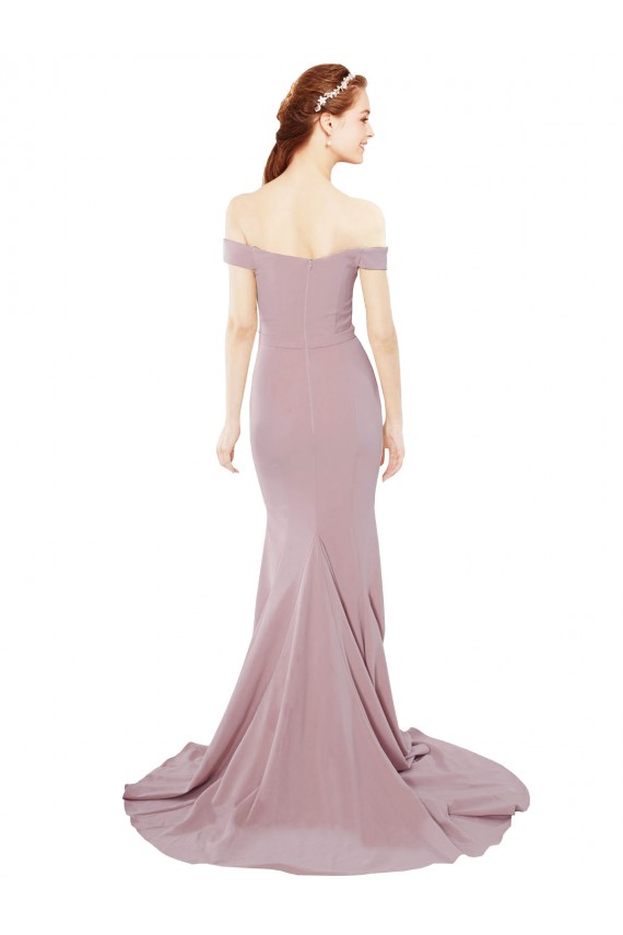 Affordable Sleeveless Sweetheart Stretch Crepe Dusty Pink Sweep Train Prom Dress Canada